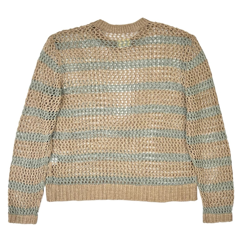 Aime Leon Dore Loose Knit Striped Brown Green Linen Mesh Knit Crewneck Sweater - Picture 2 of 8